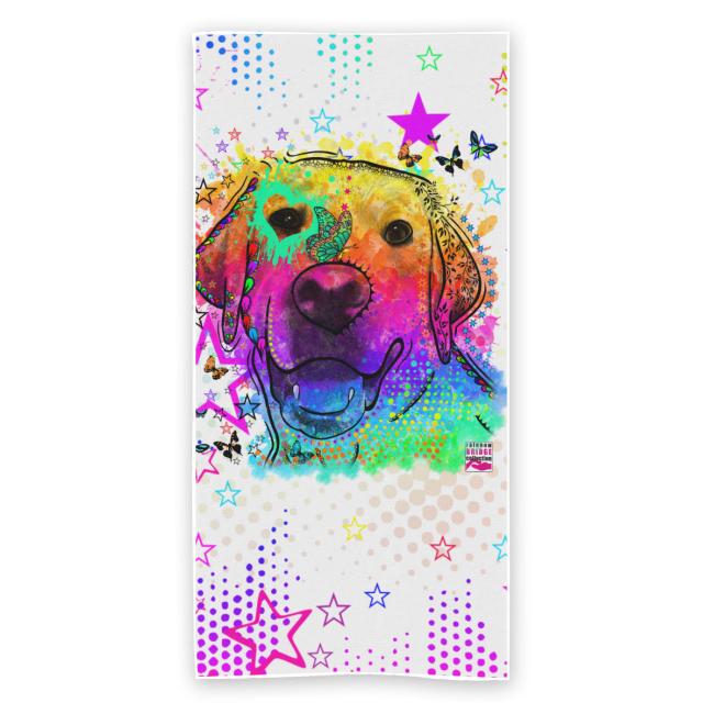 Badehandtuch Sunny – Popart-Hundemotiv, 75x165 cm, 100 % Polyester, weich & schnelltrocknend, Golden Retriever